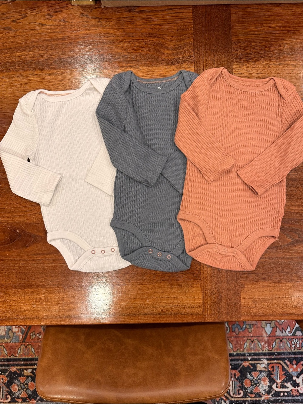 EUC cloud island Waffle Knit Thermal Style Long Sleeve Bodysuit, 12 Months